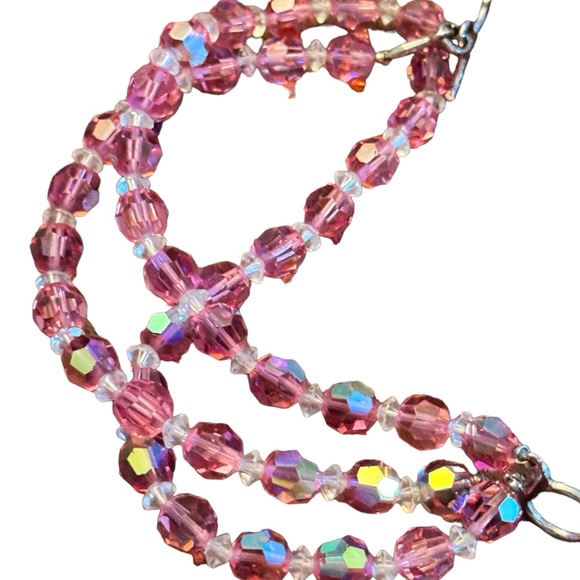 Vintage pastel pink AB crystal multi strand fancy silver finish toggle bracelet - Picture 3 of 4